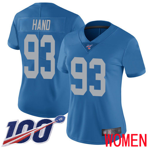 Detroit Lions Limited Blue Women Dahawn Hand Alternate Jersey NFL Football #93 100th Season Vapor Untouchable